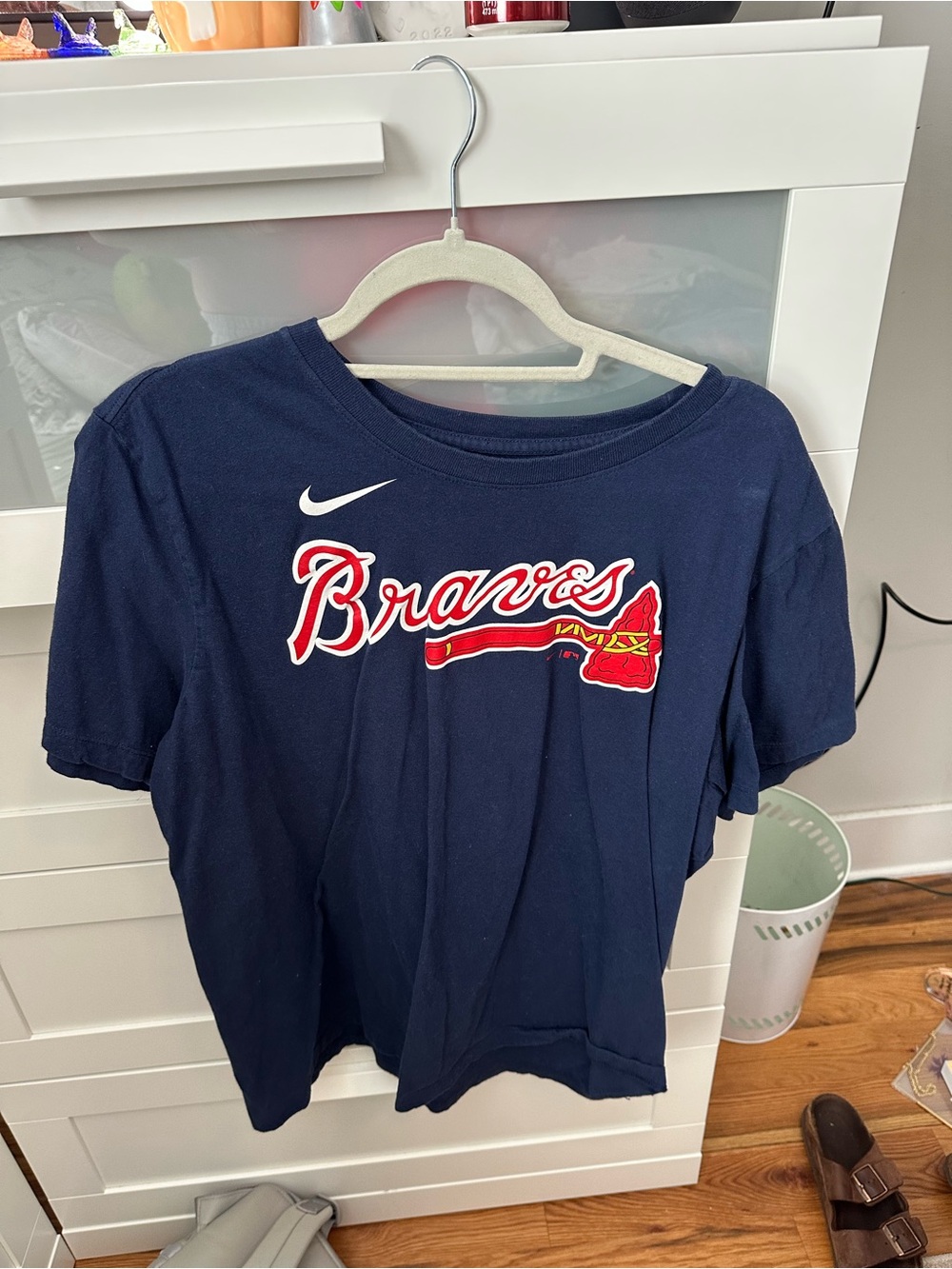 Nike Navy Braves Short Sleeve Tee with Red Script
